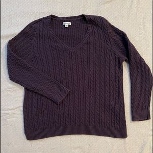 Deep plum v-neck cabled pullover sweater. Size XL